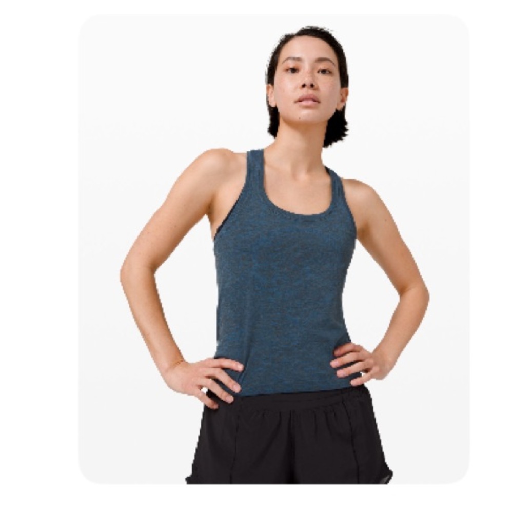 Lulu Wild Blueberry/graphite Grey  SwiftyTech Racerback tank 2.0 length